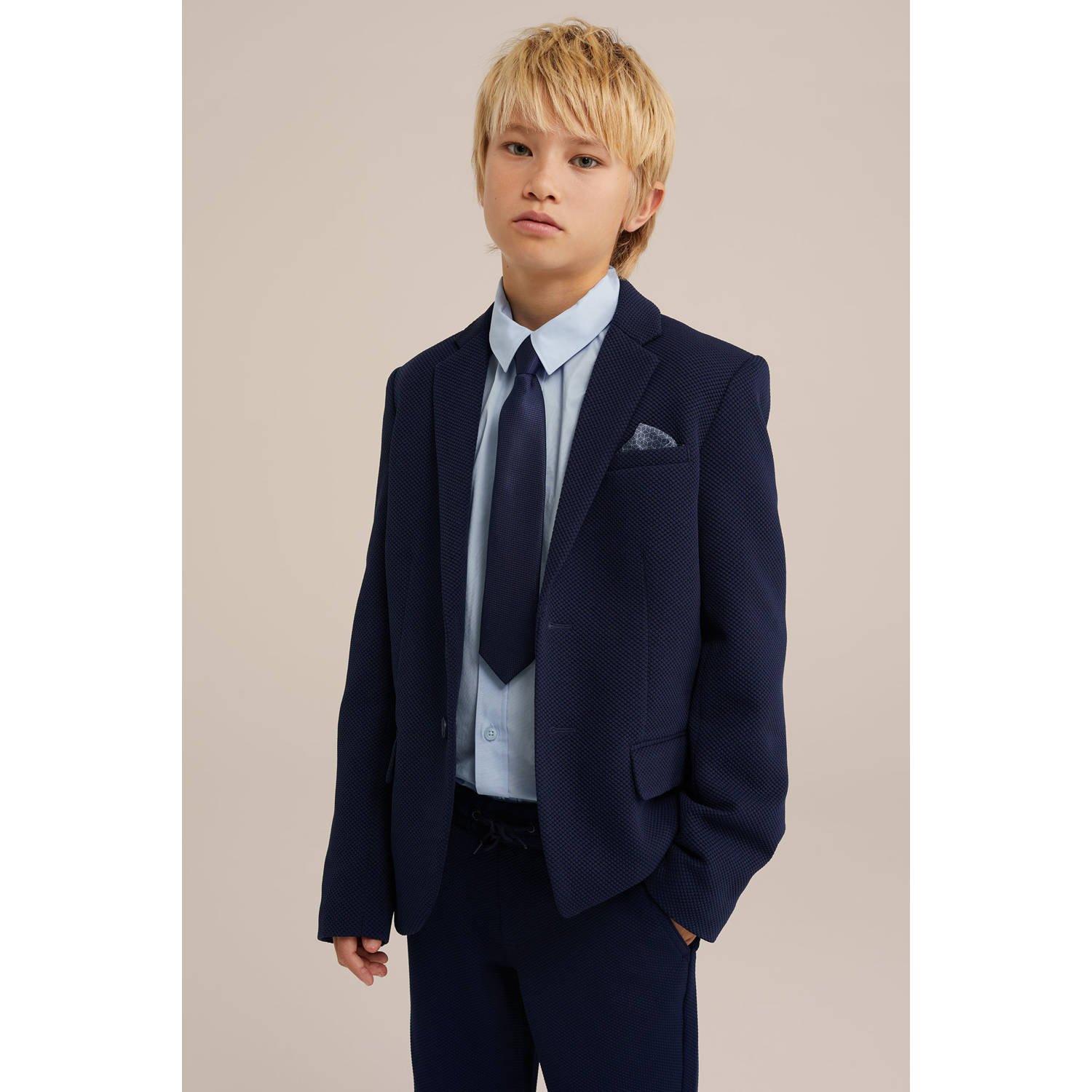 WE Fashion stropdas met textuur marineblauw