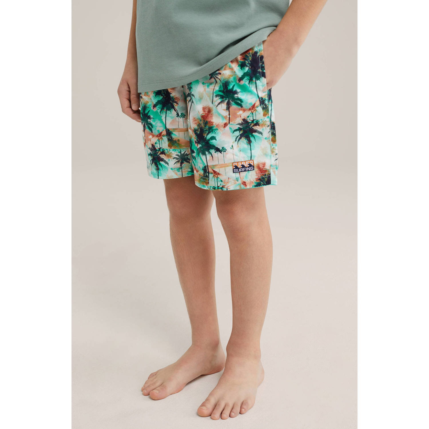 WE Fashion zwemshort lichtblauw ecru oranje