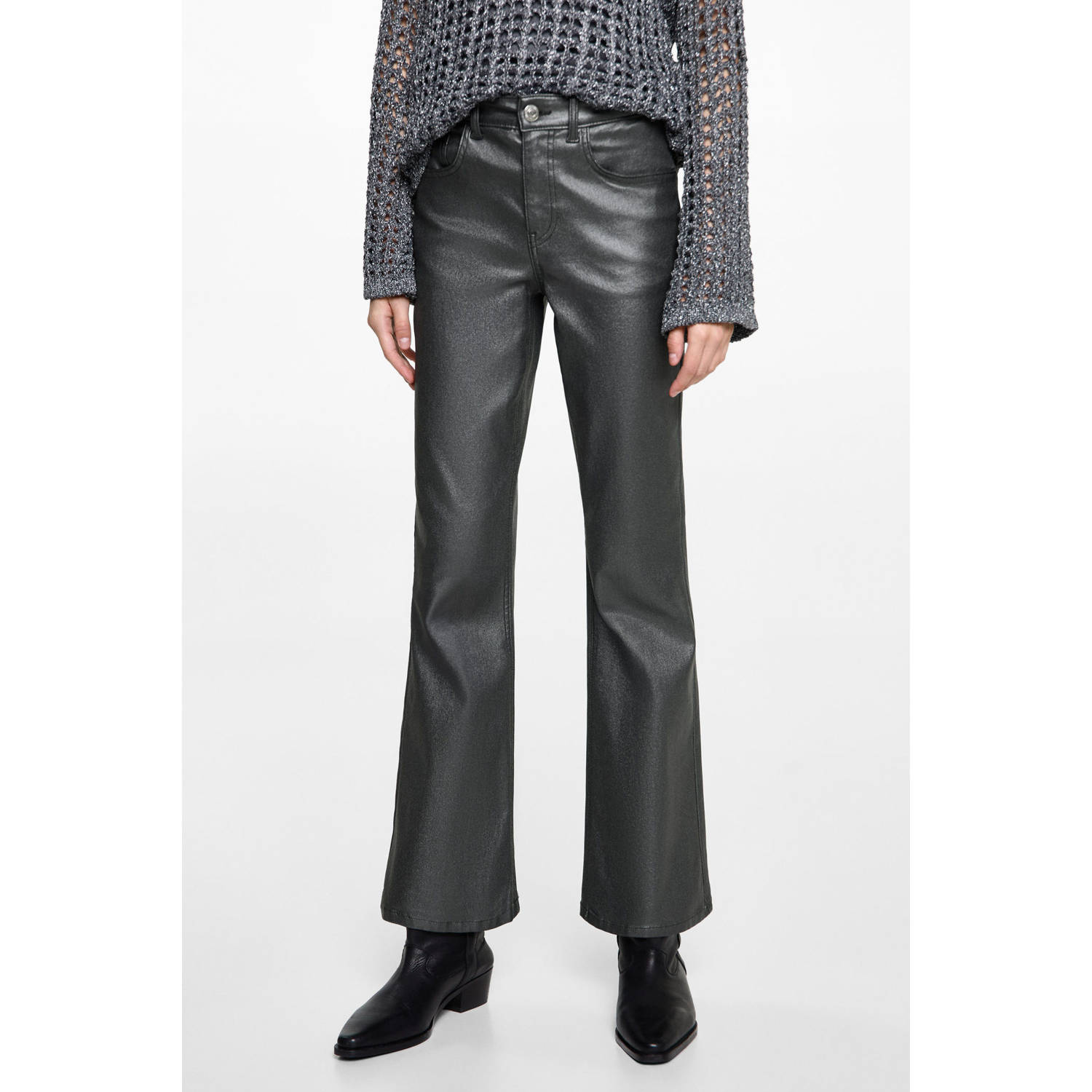MANGO TEEN bootcut casual broek grijs