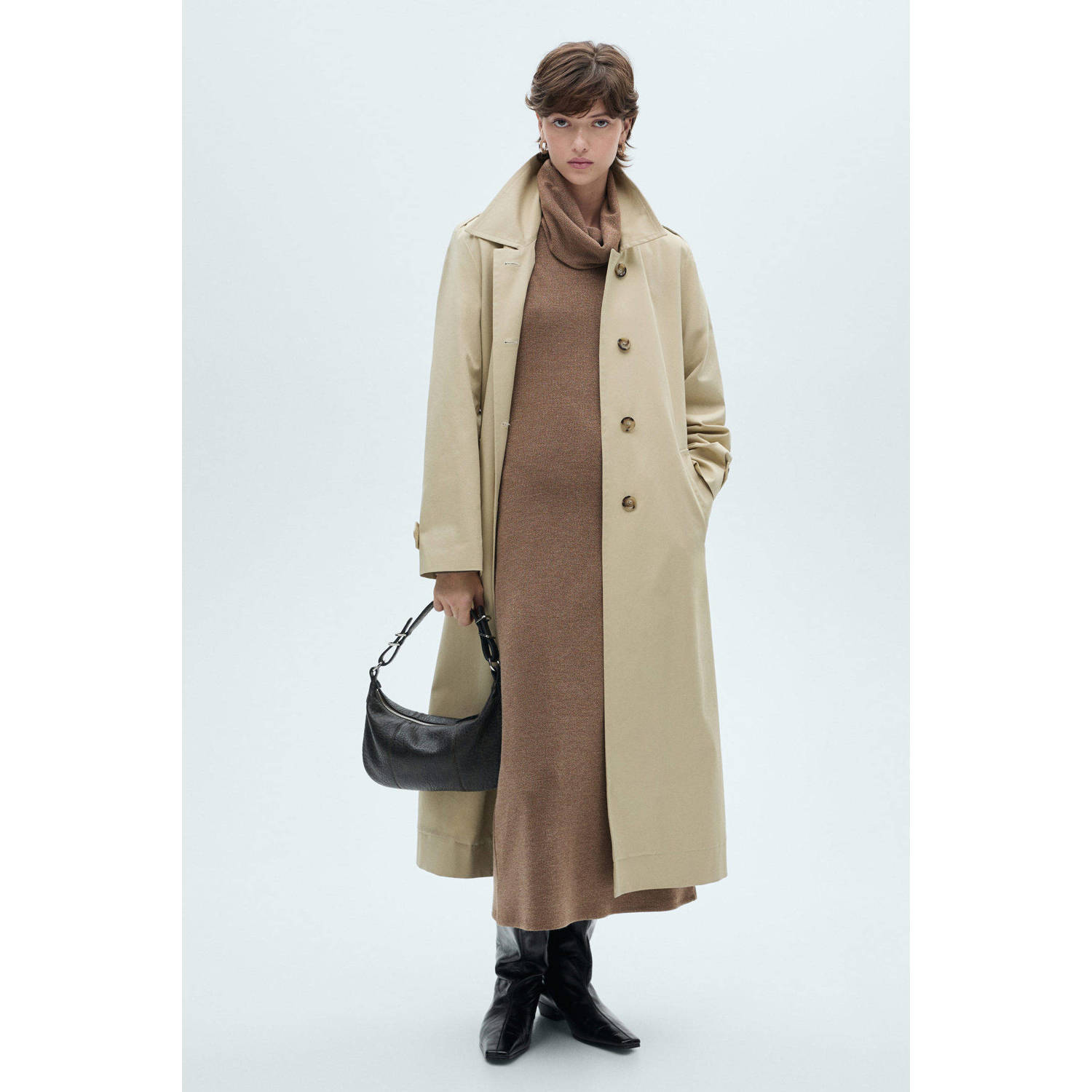 Mango midi jurk fijn gebreid bruin
