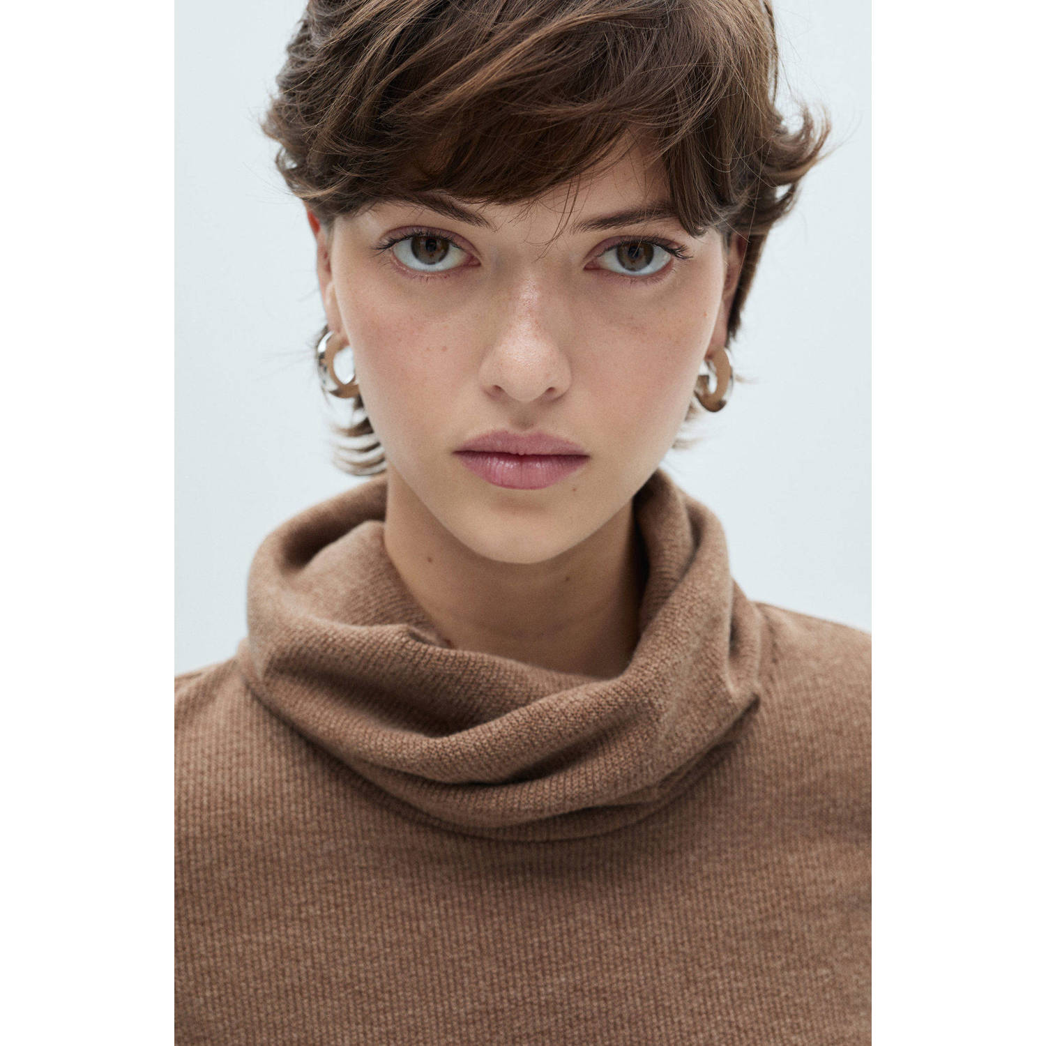 Mango midi jurk fijn gebreid bruin