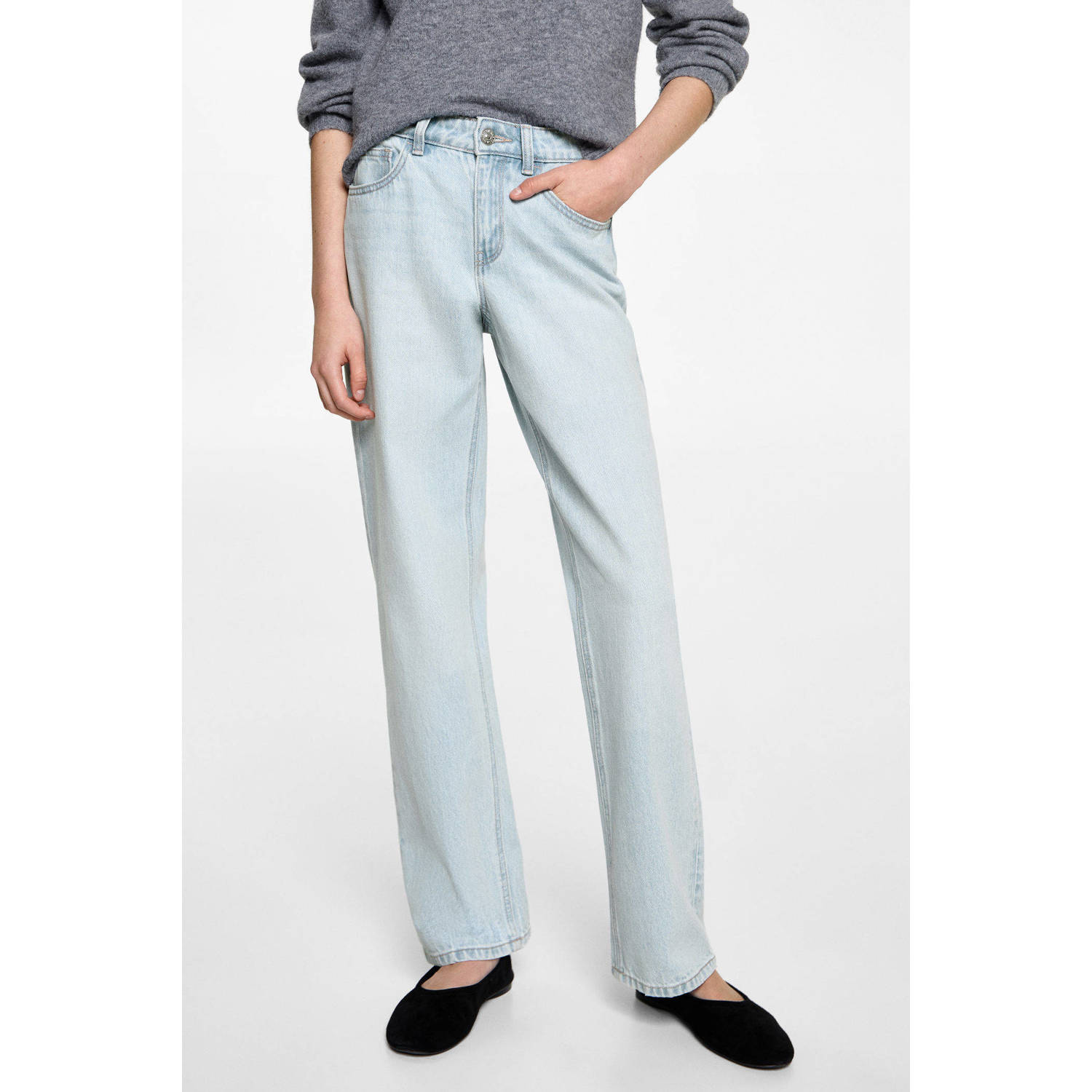 MANGO TEEN straight regular waist light blue denim