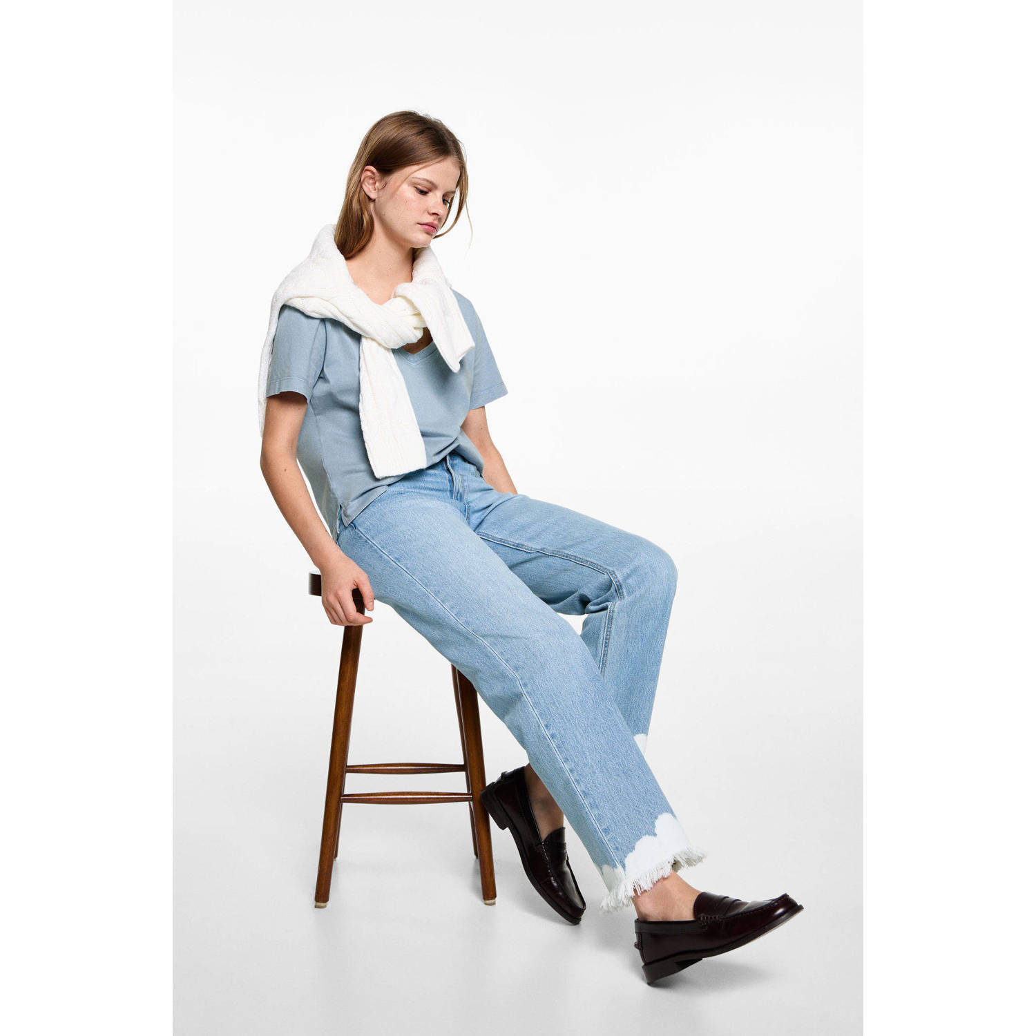 MANGO TEEN straight regular waist light blue denim