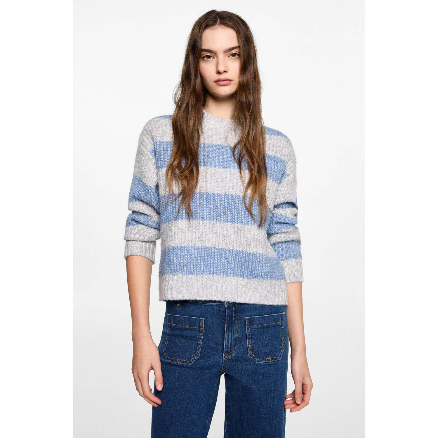 MANGO TEEN wide leg regular waist jeans dark blue denim