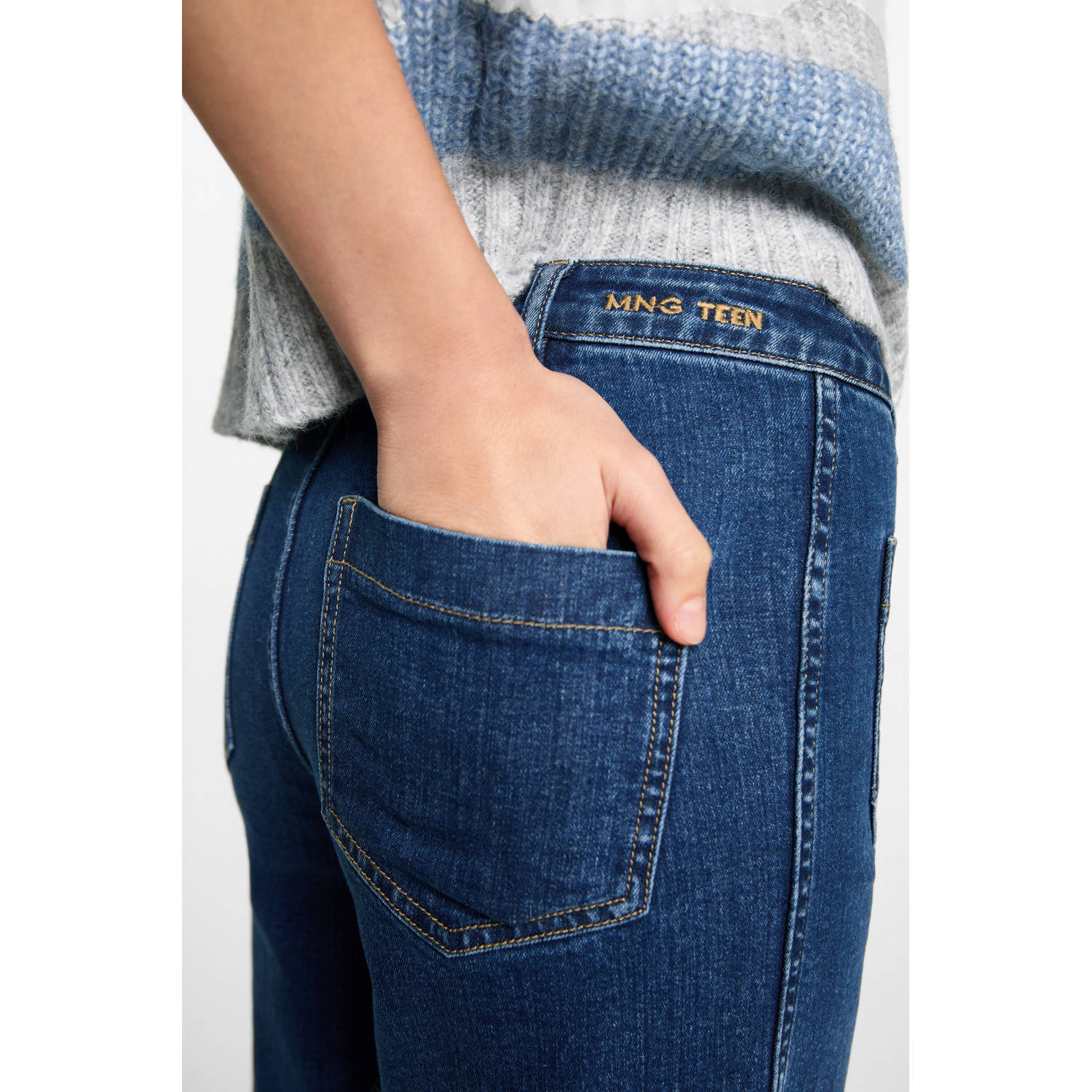 MANGO TEEN wide leg regular waist jeans dark blue denim