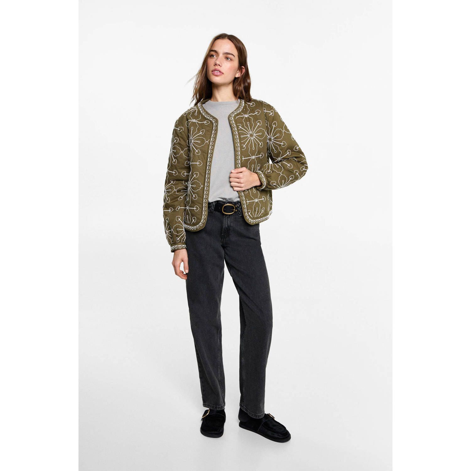MANGO TEEN straight high waist grey denim