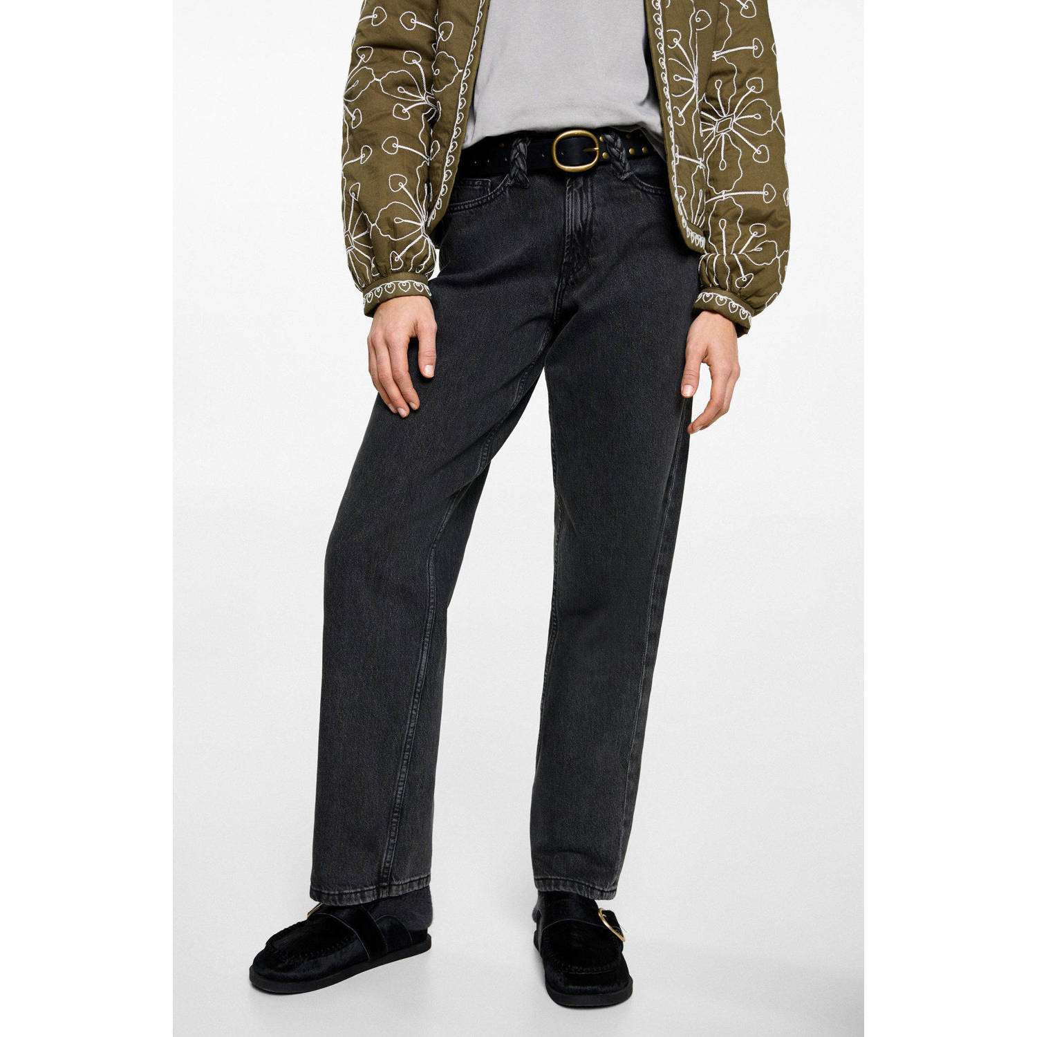 MANGO TEEN straight high waist grey denim
