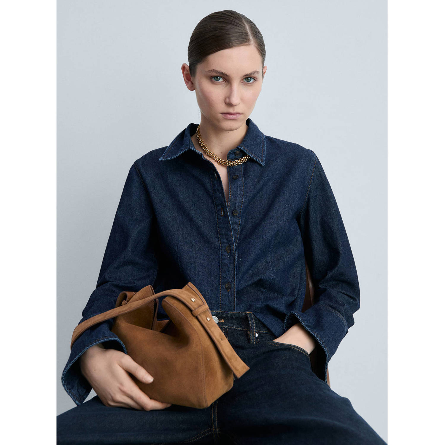 Mango suede schoudertas cognac