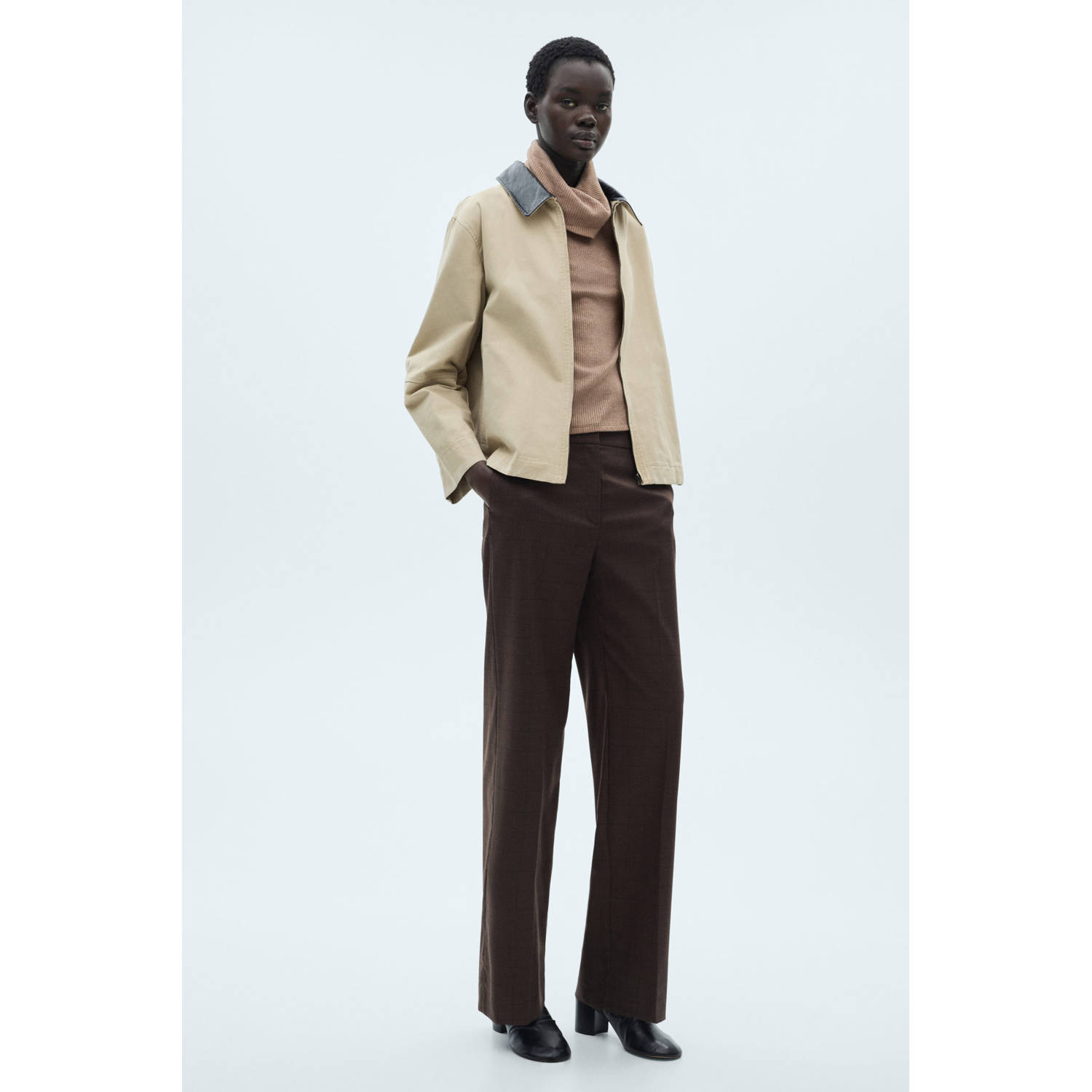 Mango coltrui bruin rib gebreid
