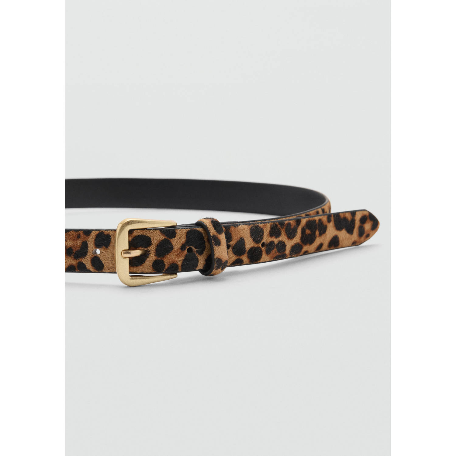 Mango leren riem met panterprint bruin