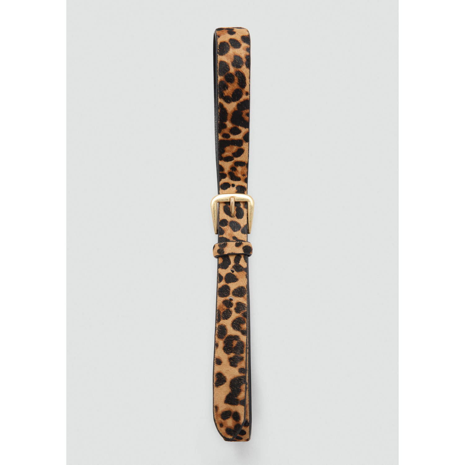 Mango leren riem met panterprint bruin