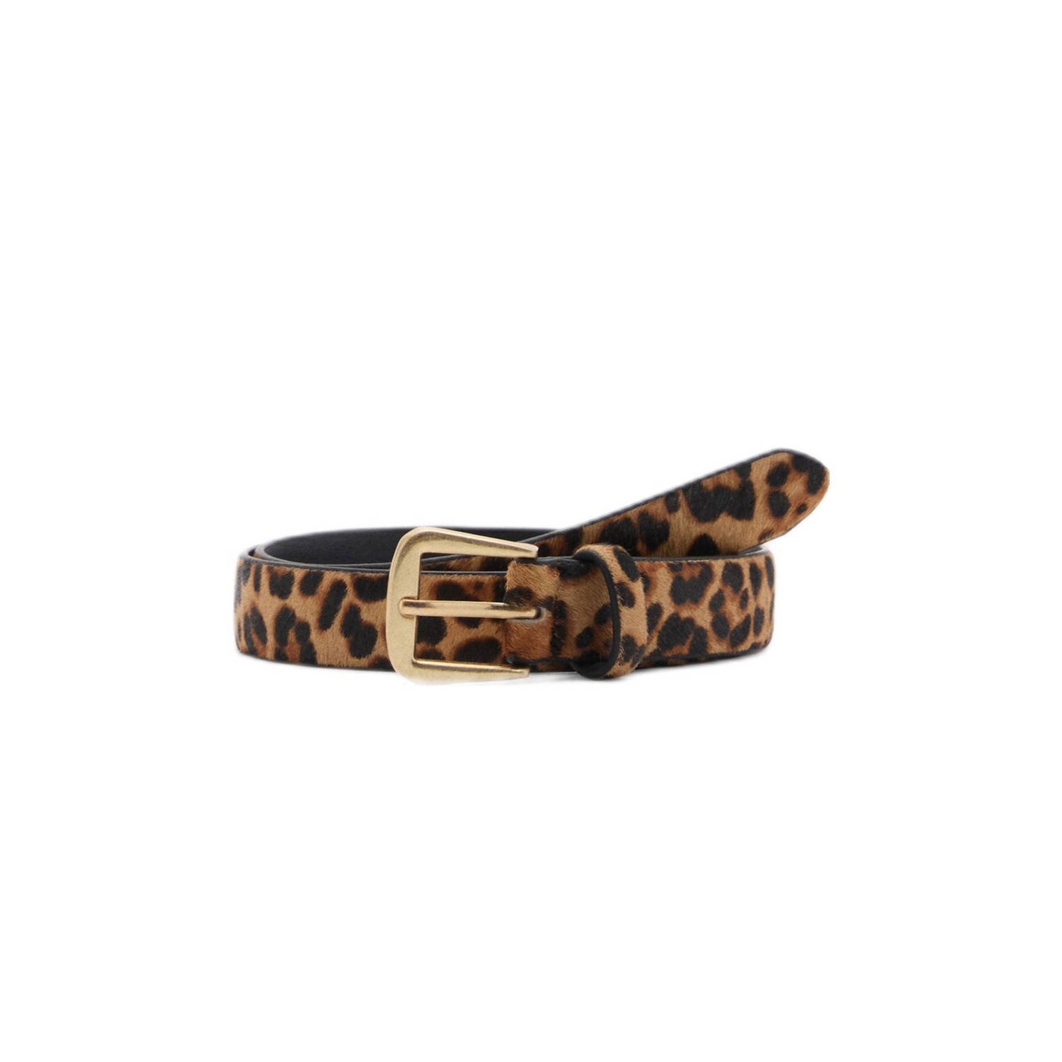 Mango leren riem met panterprint bruin