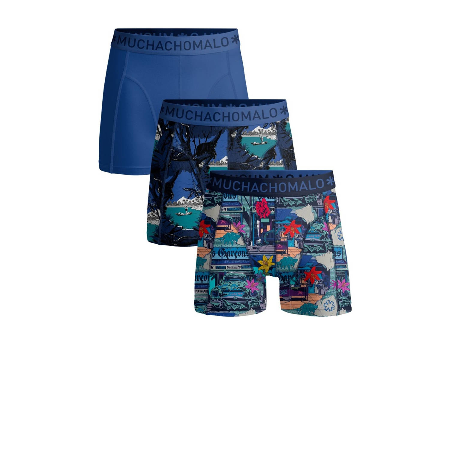 Muchachomalo boxershort- set van 3 blauw multicolor