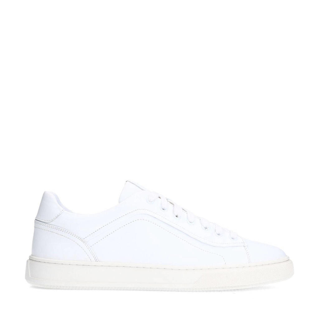 Witte heren Manfield leren sneakers met veters