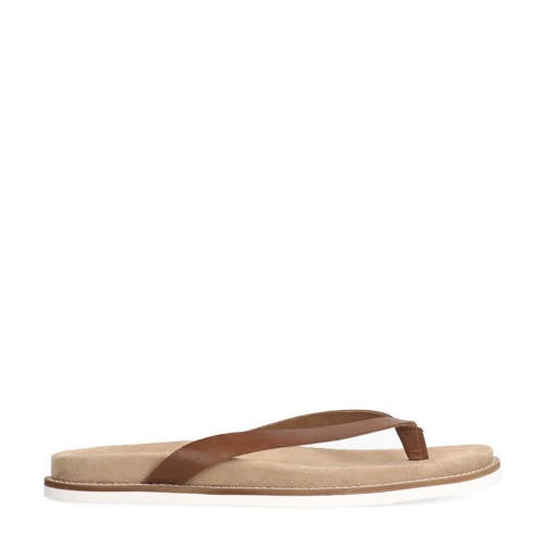 Manfield leren teenslippers cognac