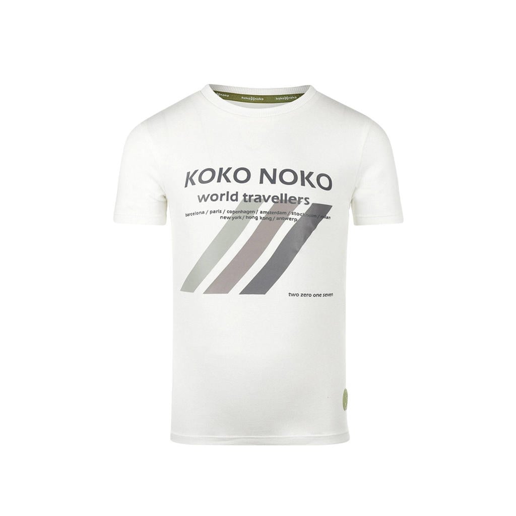 Wit en grijze jongens Koko Noko T-shirt van stretchkatoen met printopdruk, korte mouwen en ronde hals
