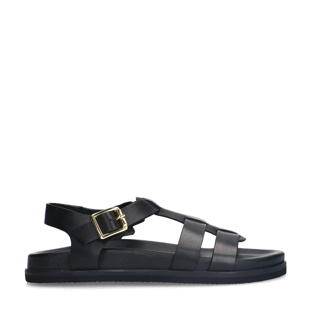 Zwarte dames Manfield leren sandalen met gesp