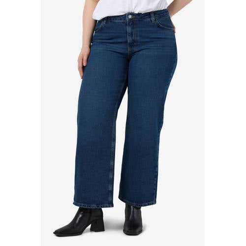 NOISY MAY Curve high waist mom jeans dark blue denim afbeelding