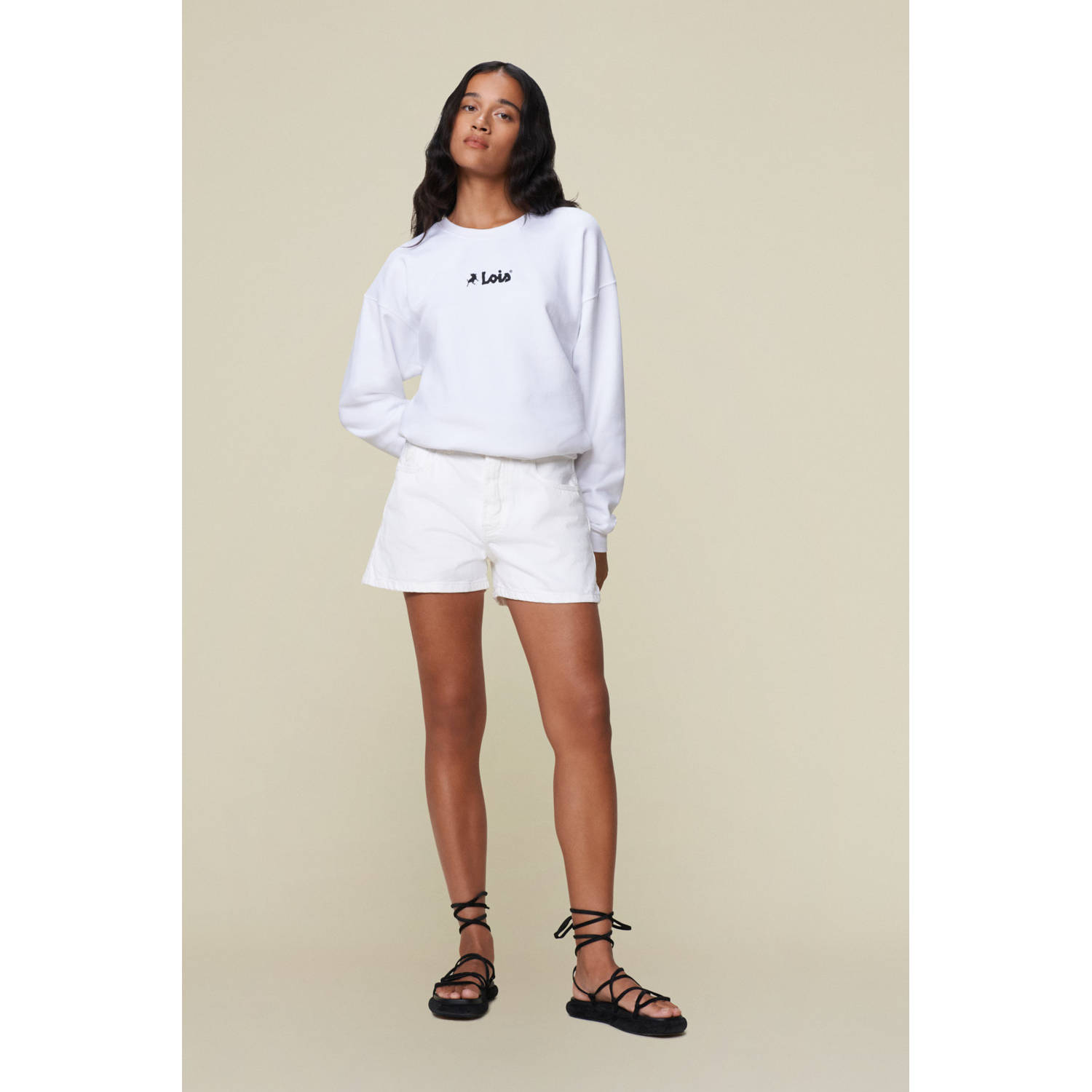 Lois rechtvallend high waist denim short wit