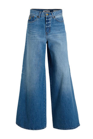 high waist wide leg jeans medium blue denim