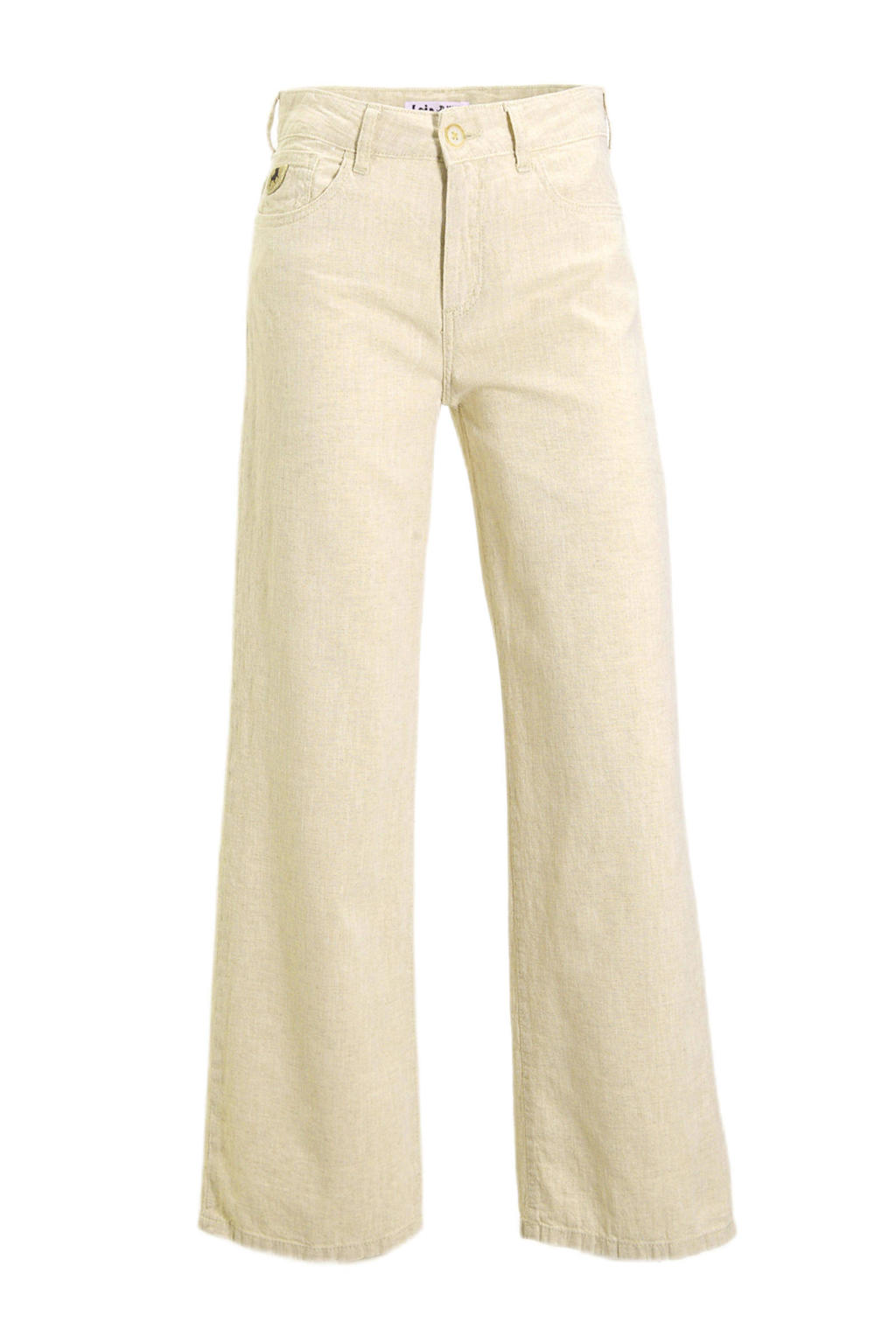 Beige dames Lois regular waist wide leg jeans Culotte van linnen met rits- en knoopsluiting en effen