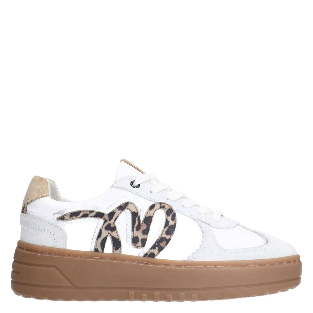 Witte dames Manfield leren sneakers panter van suede met veters