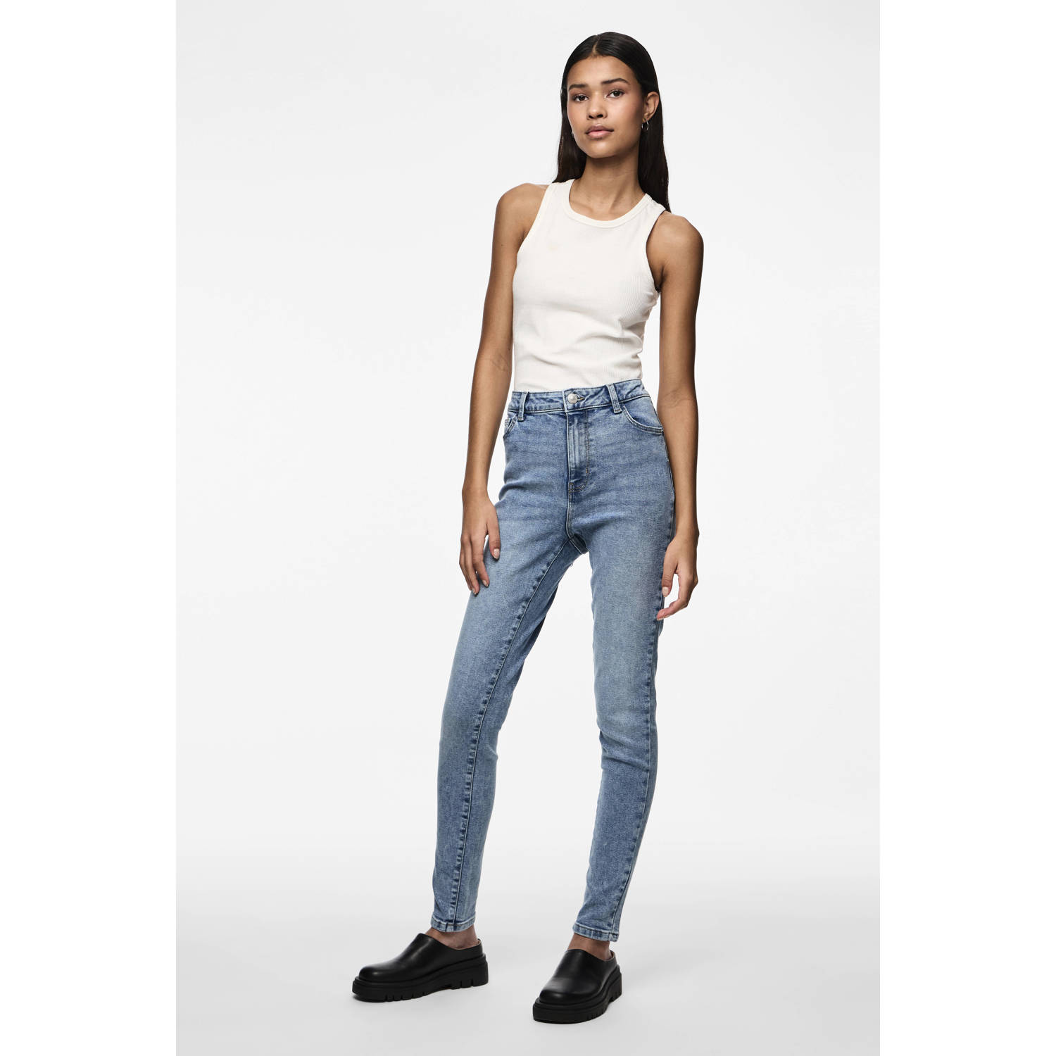 PIECES high waist skinny jeans light blue denim