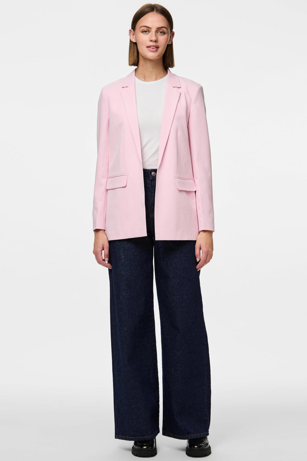 Lichtroze dames PIECES oversized blazer van polyester met effen, lange mouwen, reverskraag en knoopsluiting
