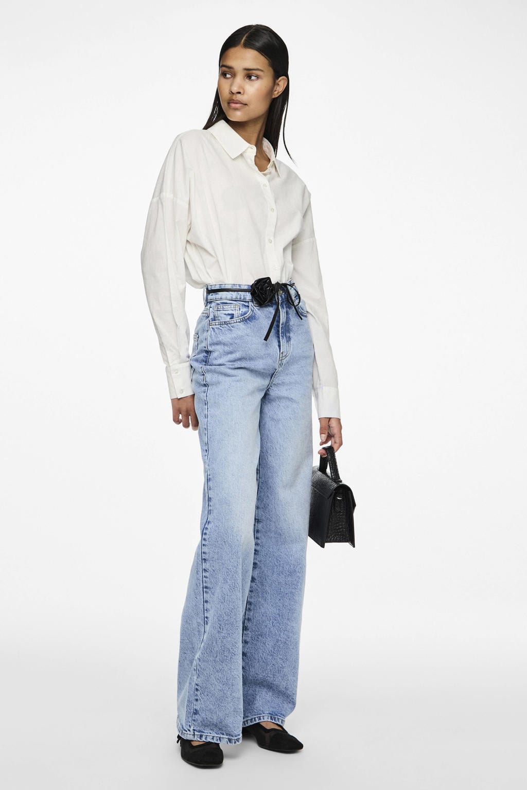 PIECES high waist wide leg jeans light blue denim