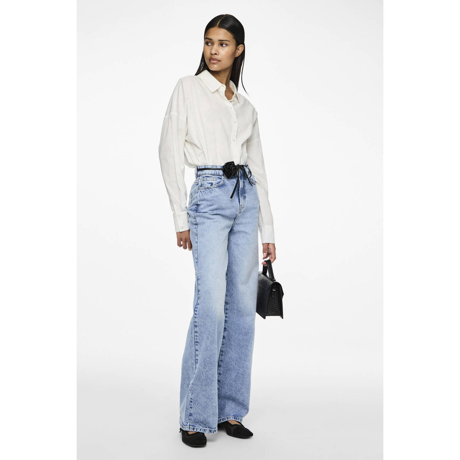 PIECES high waist wide leg jeans light blue denim