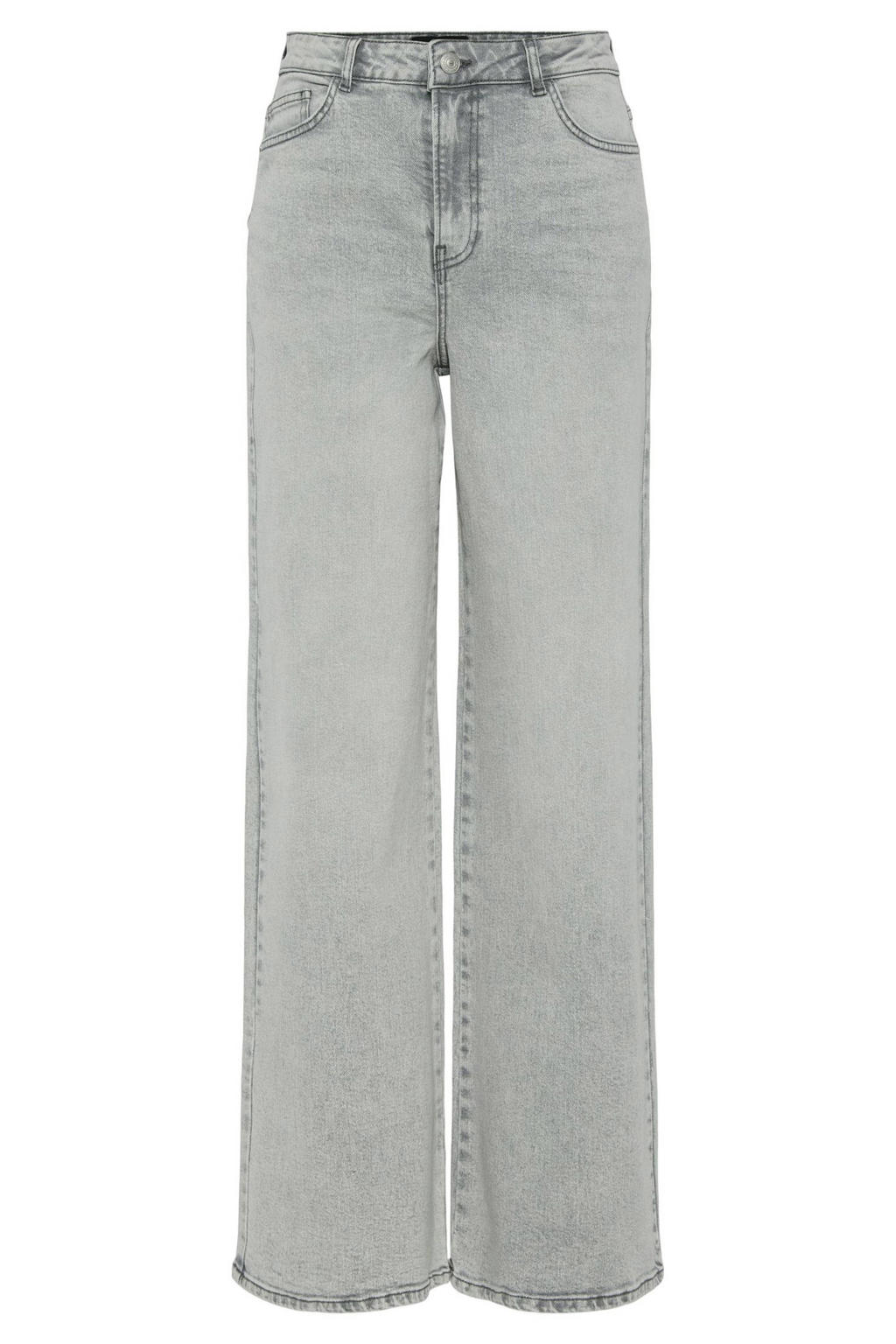 Grey denim dames PIECES high waist wide leg jeans van denim met rits- en knoopsluiting en effen