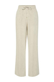 thumbnail: Beige dames PIECES straight high waist broek van viscose met elastische tailleband met koord en melée print