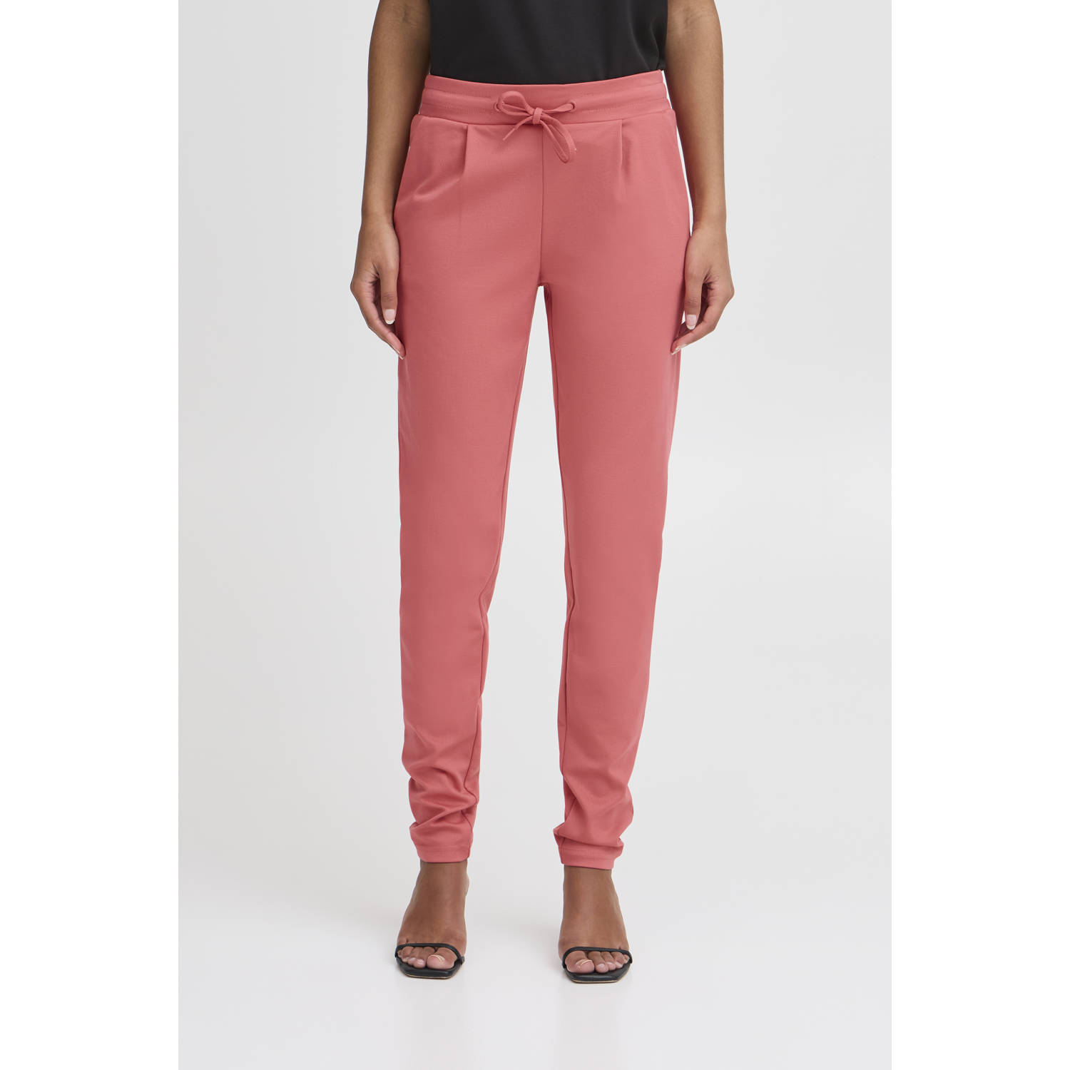 Ichi Slim fit bandplooibroek met elastische band model 'KATE'