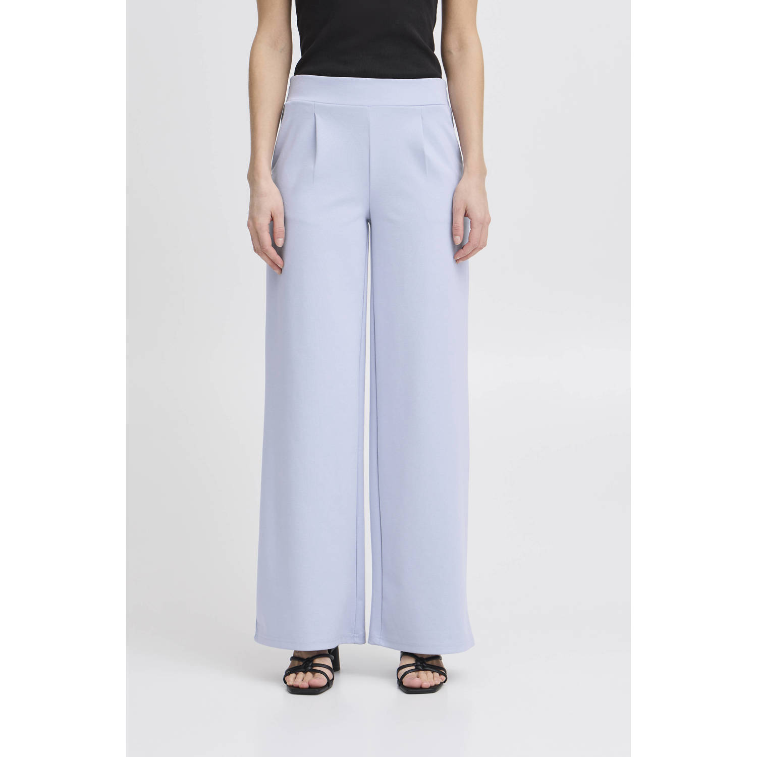 ICHI wide leg high waist pantalon lichtblauw