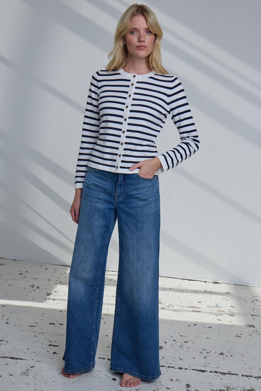 ICHI regular waist wide leg jeans medium blue denim