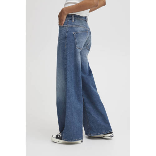 ICHI high waist wide leg jeans medium blue denim afbeelding