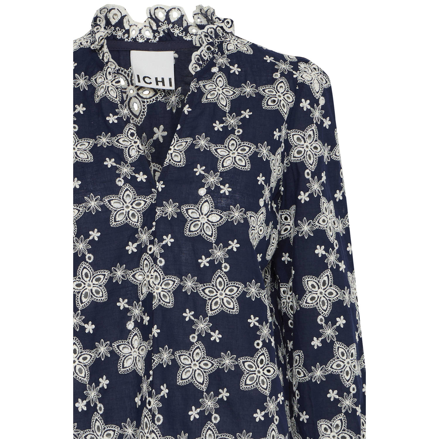 ICHI blouse donkerblauw broderie