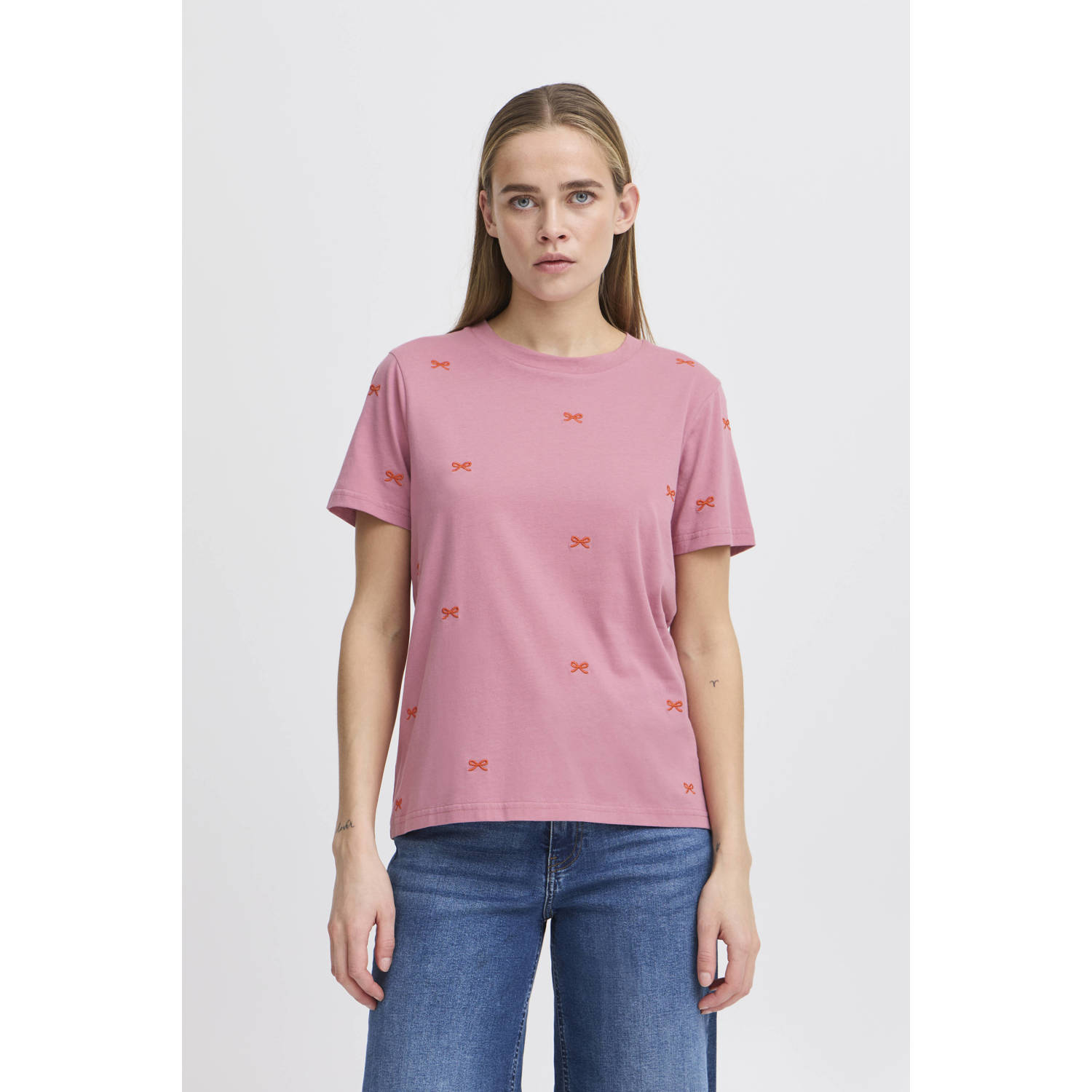 Ichi T-shirt met motiefstitching model 'CAMINO'