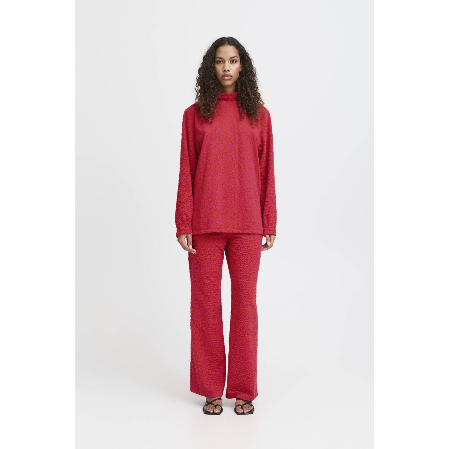ICHI straight casual broek rood