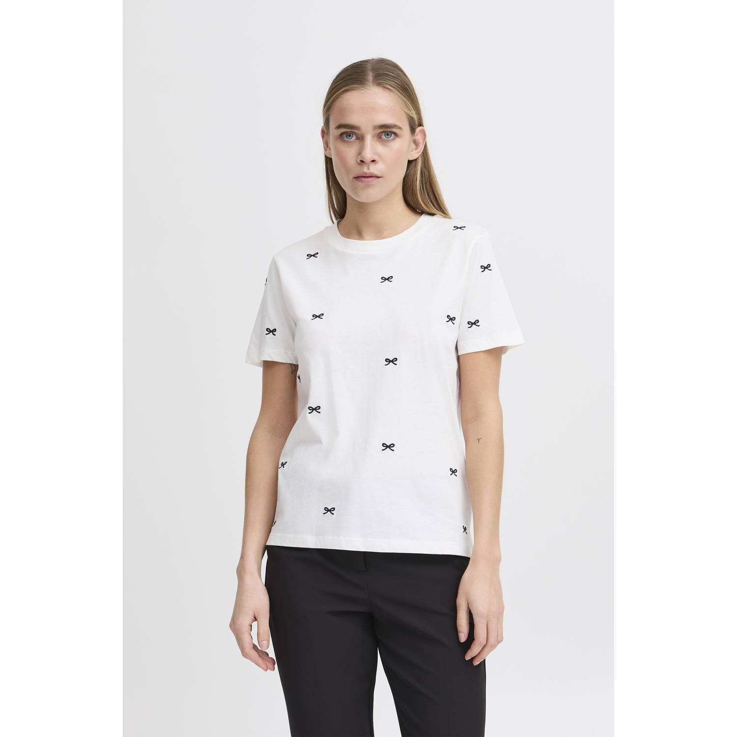 Ichi T-shirt met motiefstitching model 'CAMINO'