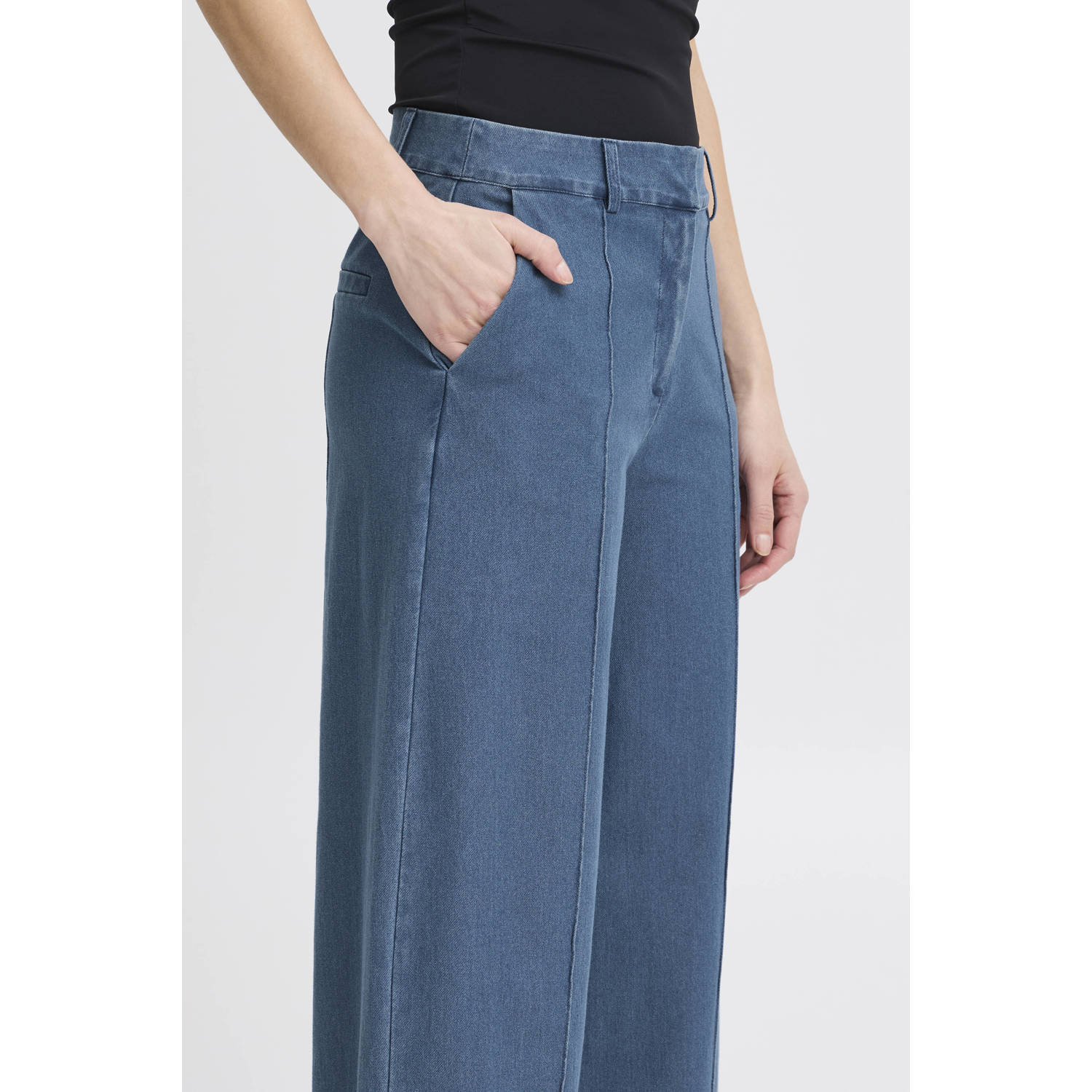 ICHI high waist wide leg jeans medium blue denim
