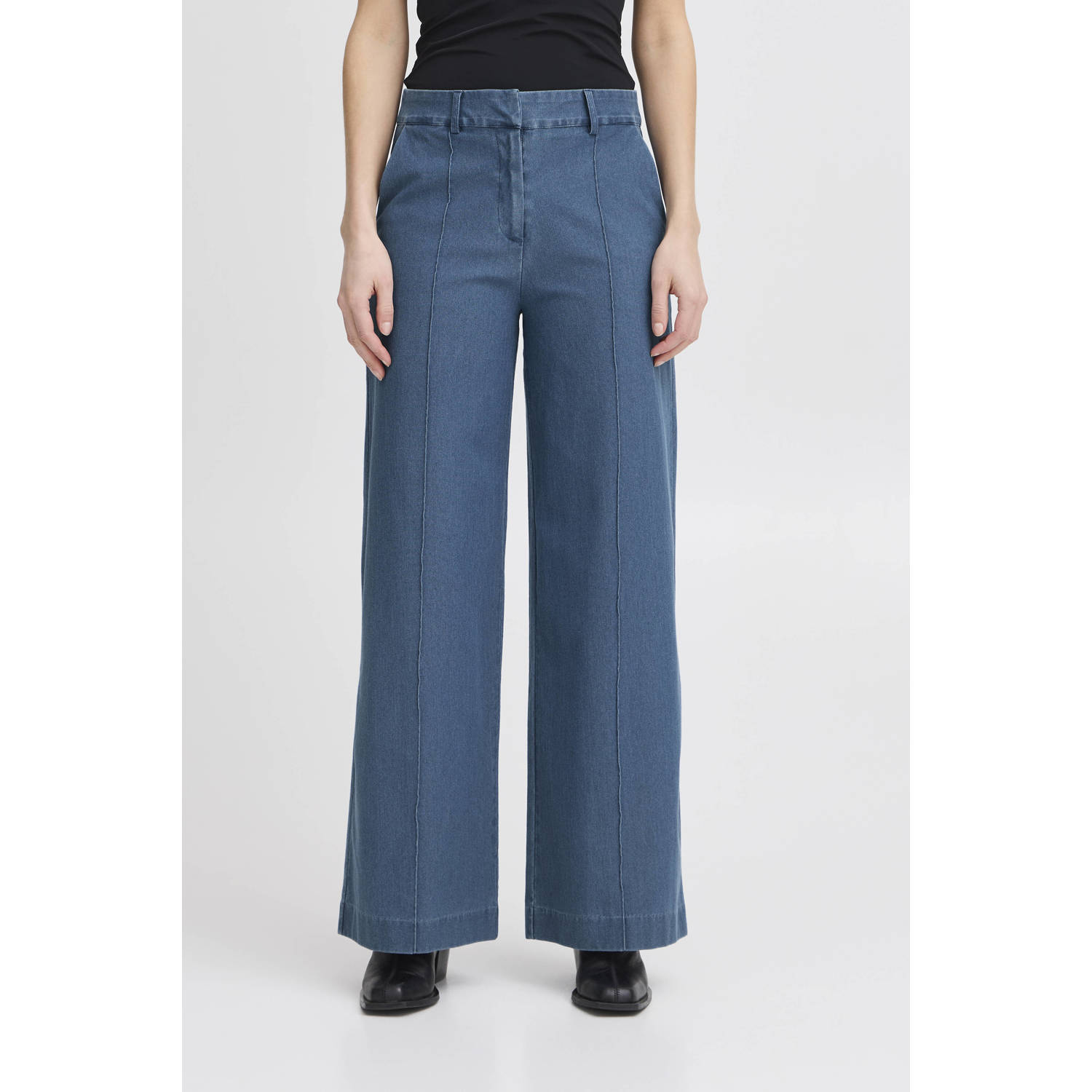 ICHI high waist wide leg jeans medium blue denim
