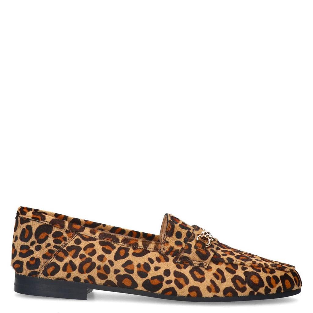 Beige dames Manfield leren loafers van suede met panterprint