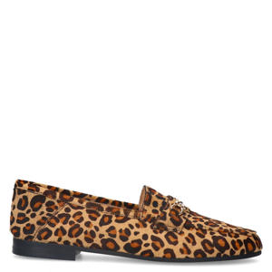 leren loafers met panterprint beige