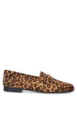 leren loafers met panterprint beige