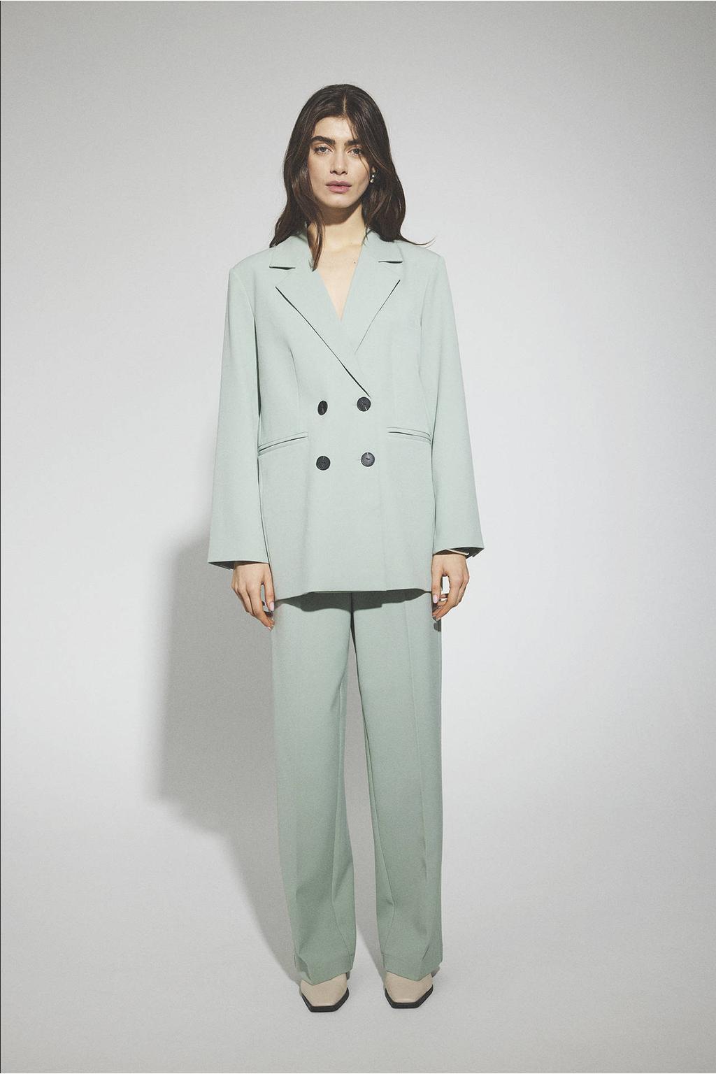 Mintgroene dames YAS oversized blazer van polyester met effen, lange mouwen, reverskraag en knoopsluiting