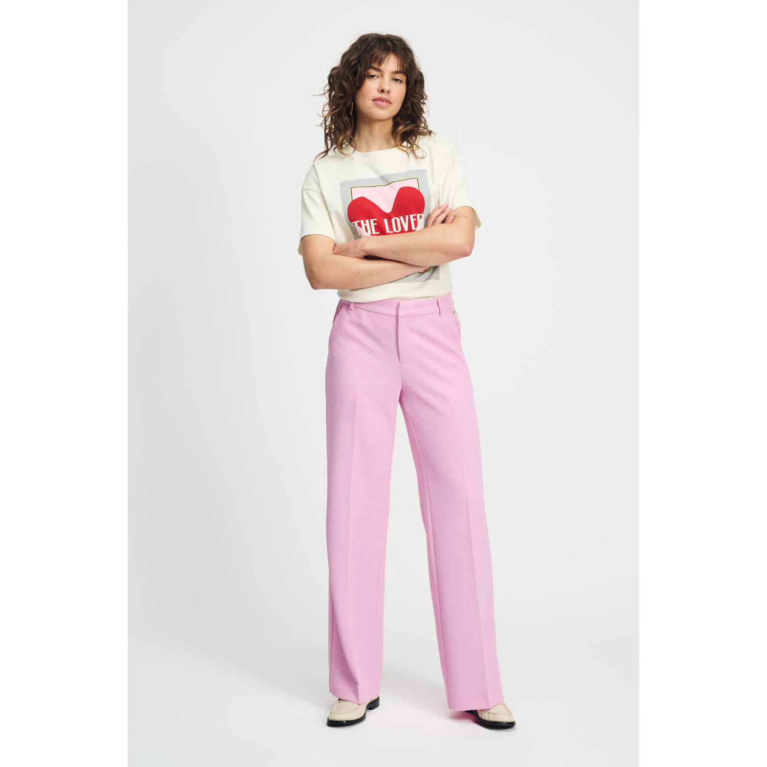 POM Amsterdam wide leg regular waist pantalon roze