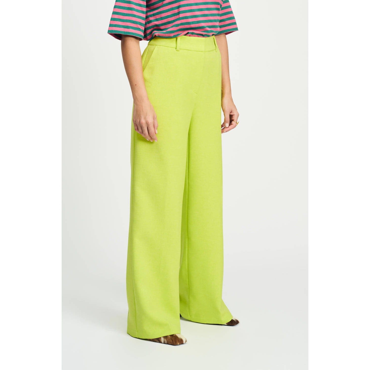 POM Amsterdam wide leg high waist pantalon limegroen