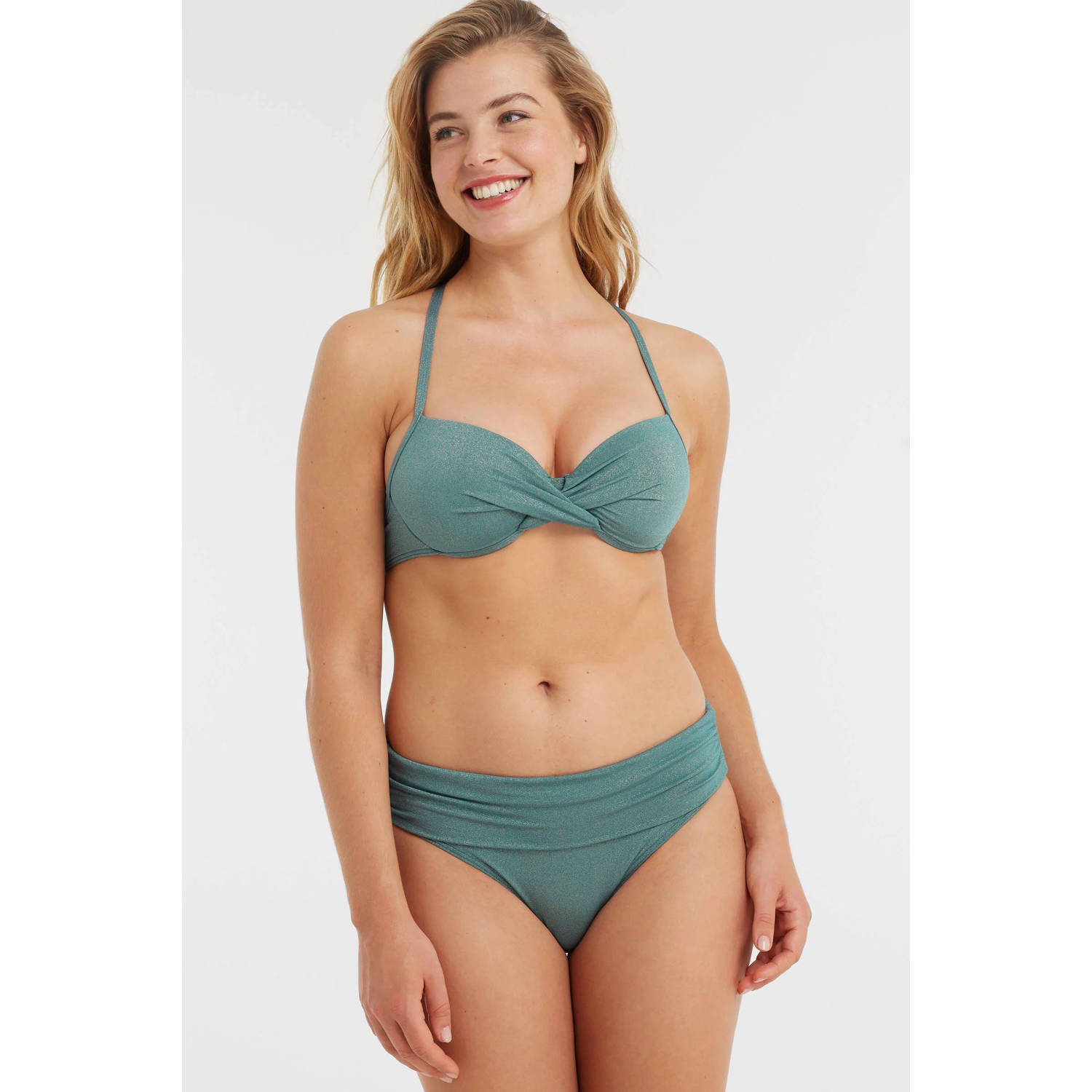 BEACHWAVE omslag bikinibroekje met zilver lurex blauw