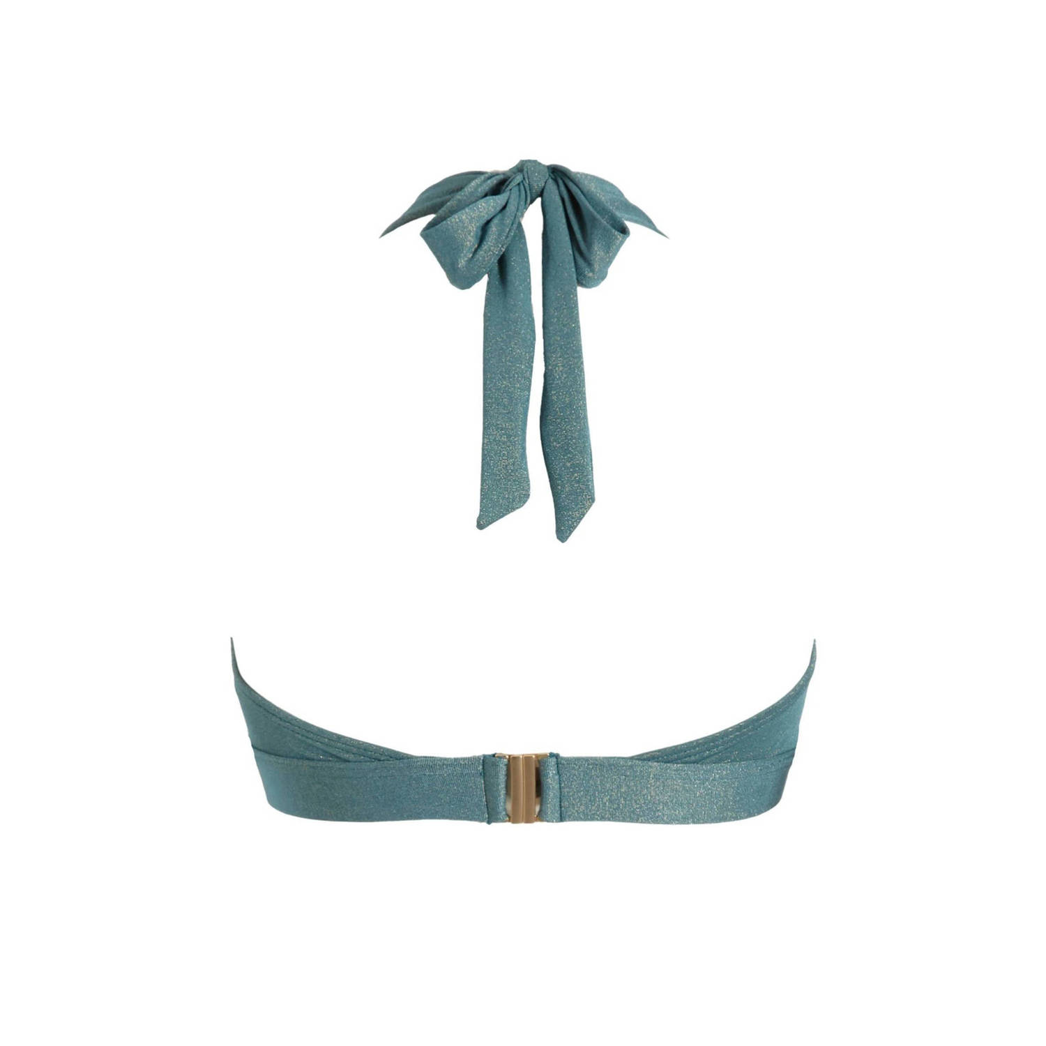 BEACHWAVE voorgevormde halter bikinitop met zilver lurex blauw
